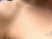 Horny hairy chick sunbathes and masturbates with her vibrating hair brush.