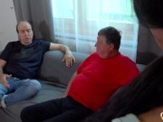 Teen brunette showing 2 grandpas a good time with a hot footjob and cumshot on her pussy 5/16