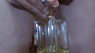 pee in a plastic bottle
