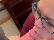 BBW stepmom MILF gives blowjob and receives a facial cum shot your POV 1/16