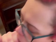 BBW stepmom MILF gives blowjob and receives a facial cum shot your POV 12/16