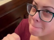 BBW stepmom MILF gives blowjob and receives a facial cum shot your POV 13/16