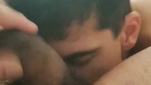 Sora sucks balls and swallows cum