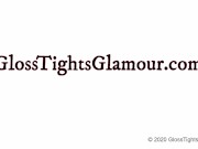 Amy Green in pinstripe dress and black glossy tights 16/16