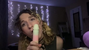 Cute transgirl gagging and filling her ass with a thick dildo