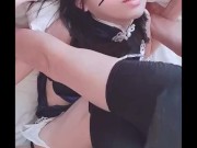 髪もスカートも超ミニ♥️お団子青チャイナ服娘の 美味おま○こに中出し！精子が桃尻つたってトローリ🍑