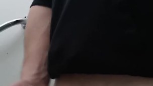 Jerking off in public toilet..watch me cum a lot and moan