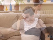 FIST4K. Curious nymph tries fisting during affair with BF in living room 1/16