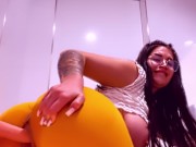 Mall Restroom Rapture: Bouncing on Dildo with a Squirt Finale! 9/16