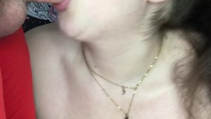 Thick Blue Eyed BBW Blowjob Cumshot On Tongue, Swallows And Keeps Sucking