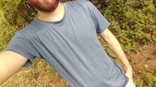 Another horny Day in the woods for my monster tattoed dick and big balls