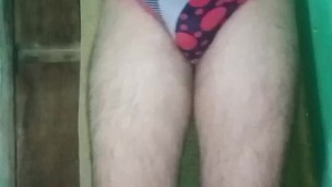 Indian Gay Crossdresser Gaurisissy in blue Salwar Suit pressing his boobs and fingering in his ass