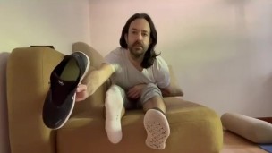 Removing my stinky sneakers, you sniff my socks