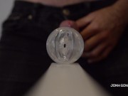 Transparent Fleshlight Fuck and Loud Moaning - Slow Motion Cumshot - Close UP 3/16