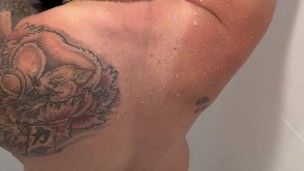 Muscular Tatted Bald Bearded man Showers after a Long Day…OF@TattedBigBear