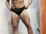Buff Bodybuilder Strips and Flexes Naked 9/16