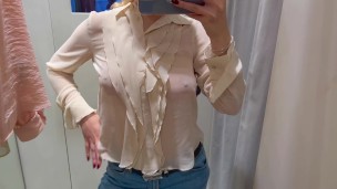 Trying on Haul Transparent See through Clothing Sexy Girl Hard Nipples