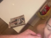 I suck him I jerk him off with my small tits to receive a facial 16/16