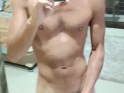 Massive cumshot in front of the mirror after the gym 13/16