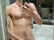 Massive cumshot in front of the mirror after the gym 9/16