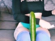 Irish girl stretches her pussy with a cucumber 3/16