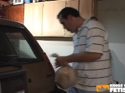 Hot chick gets her cunt smashed by a experienced guy in the car trunk and in the bathroom 1/16