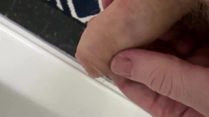 Uncut Straight Bear Plays with Foreskin Before Shower