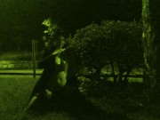 Pissing and jerking off on my naked whore in stockings by the side of public streets 15/16