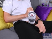 Powerful cumshot of my thick cock together by Player one from BestVibe makes me orgasm 14/16