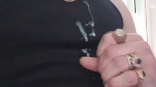 Young hairy guy cum on his shirt