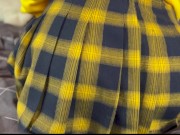 Cutie in short skirt sucked me off like the last time and I cum on her beautiful feet POV 4K 1/16