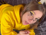 Cutie in short skirt sucked me off like the last time and I cum on her beautiful feet POV 4K 7/16