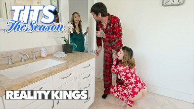 REALITY KINGS - Hot Roommates Angel Youngs & LaSirena69 Share Lucky Fate's Cock On Christmas Eve