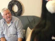 Sasha's pussy gets fucked by fat grandpa for Christmas 8/16