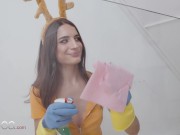 Lesbea Passionate Christmas pussy licking beautiful redhead and brunette european babes fingering and facesitting 2/16