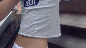 College teen gets fucked doggystyle in Nike socks and slippers