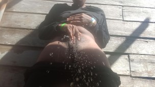AMATEUR EBONY PEE WHILE WIFE CHEAT HUSBAND LAWN YARD OUTDOOR