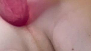 Close up spreading my ass pussy with huge pink dildo