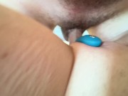 Mom With Fake Tits Orgasams From Dildo, WeVibe, Real Cock, Ends with Cum On Stomach