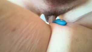 Mom With Fake Tits Orgasams From Dildo, WeVibe, Real Cock, Ends with Cum On Stomach