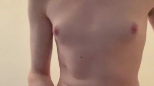 Cute skinny OF trans girl jerks off and cum - Adorable smiling transgender Onlyfans model beautiful