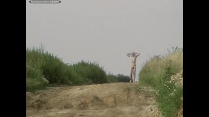 Nude biking and running in public nature at mining area. Young Tobi Exhibitionist Tobi00815