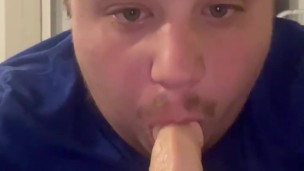 Dad-bod Deep Throats a Dildo (HOT!)