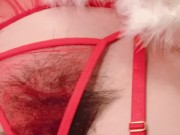 【日本人 素人 個人撮影】スケスケのサンタコスプレから覗く乳首とクリトリスを激しくコリコリ愛撫する、がに股開脚立ちオナニー 4/16