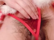 【日本人 素人 個人撮影】スケスケのサンタコスプレから覗く乳首とクリトリスを激しくコリコリ愛撫する、がに股開脚立ちオナニー 8/16