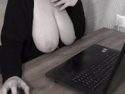 At work with bare tits. Mature milf with big saggy boobs. 14/16