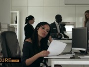 The busty secretary asks for a DP 2/16