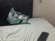 cute brunette films herself on camera modeling her new clothes in her room 11/16