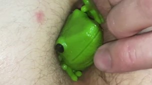 Stuffing green into my hairy hole before a shower