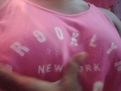 AMATEUR EBONY  PlAYING WITH  TiTES WHILE ROOSTER CROW